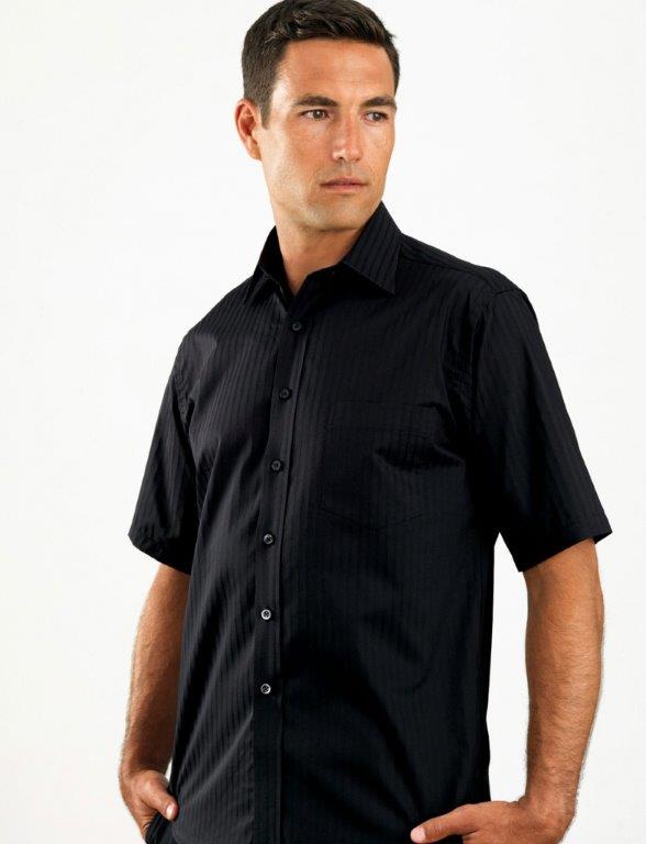 Apparel 2001 - Self Stripe Men's Short Sleeve Shirt, Single Chest Pocket
